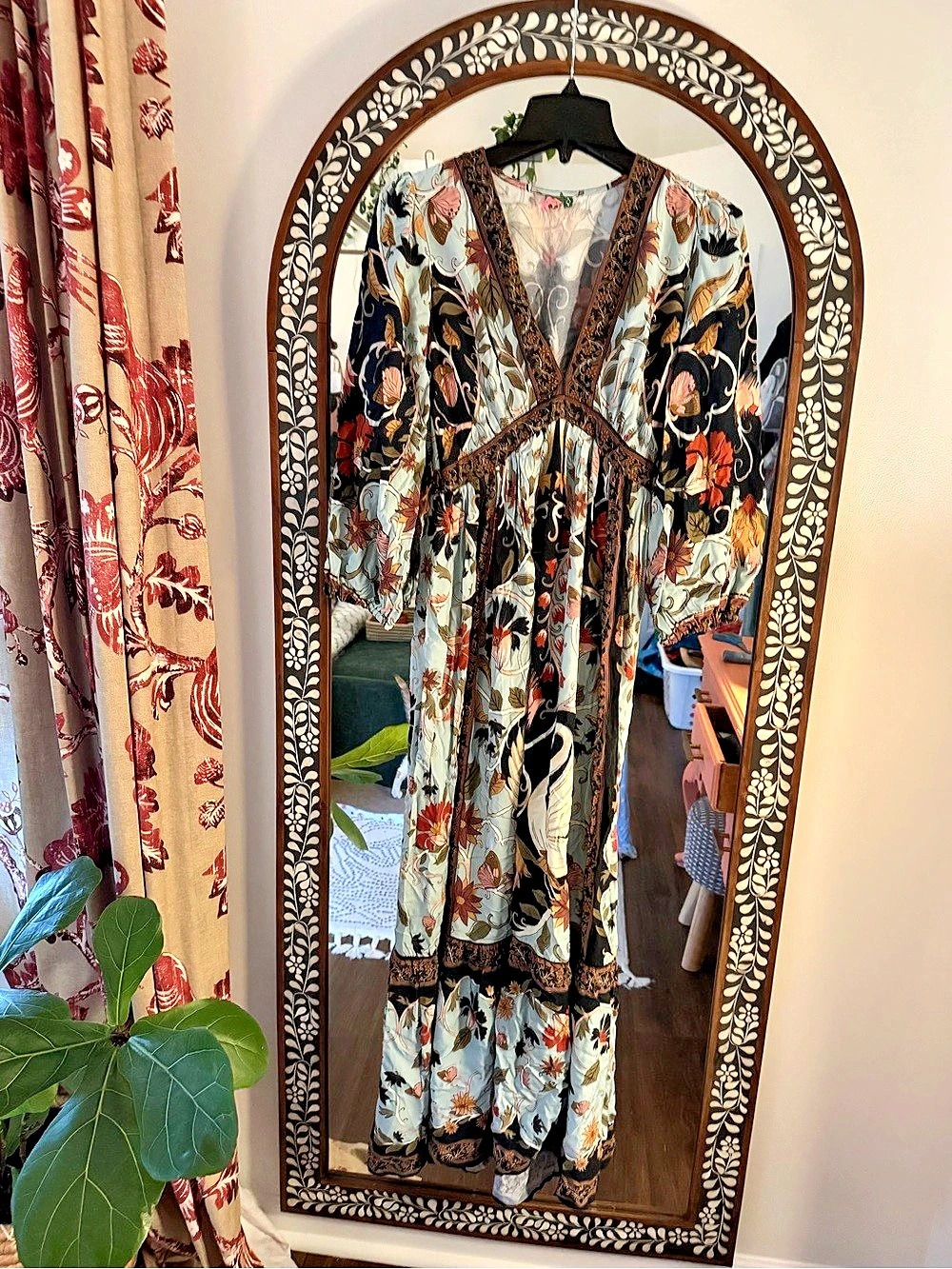 Farm Rio Borbofly Long Sleeve Maxi Dress Blue & Black